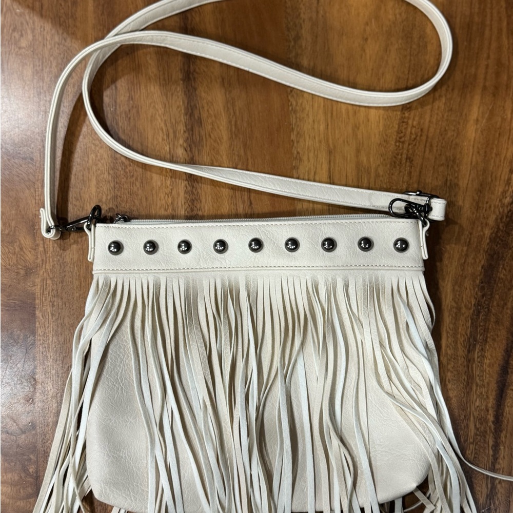 Fringe Cream Crossbody Bag